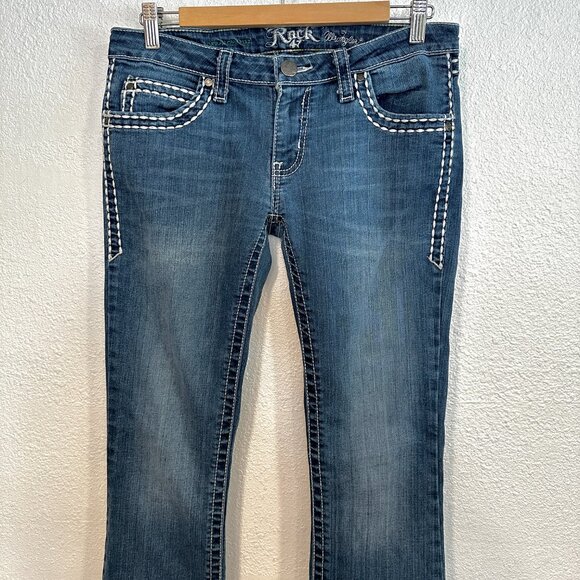 Wrangler Rock 47 Womens Ultra Low Rise Blue Jeans Tag Size 28x30 Fits W32xL28.5 - Picture 8 of 11